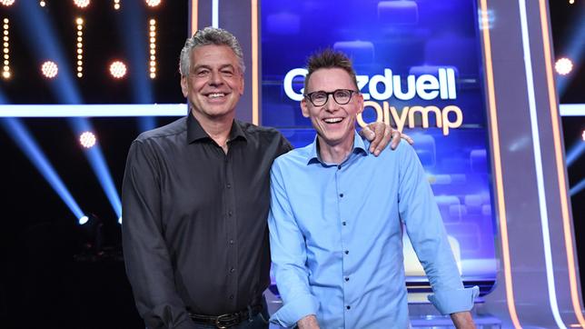 Die Kandidaten des Teams "Zehnkampf": Jürgen Hingsen und Frank Busemann, beide Olympiateilnehmer und Ex-Zehnkämpfer.