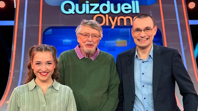 Bild: ARD/ITV Studios Quizduell-Olymp: Marie-Louise Finck, Prof. Eckhard Freise und Thorsten Zirkel.