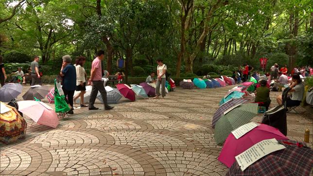 China: Heiratsmarkt in Shanghai – Eltern wollen ihre erwachsenen Kinder verkuppeln und preisen sie auf Regenschirmen an