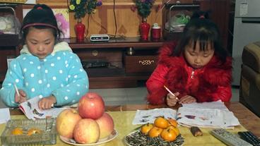 Jin Han und ihre Cousine machen Hausaufgaben.