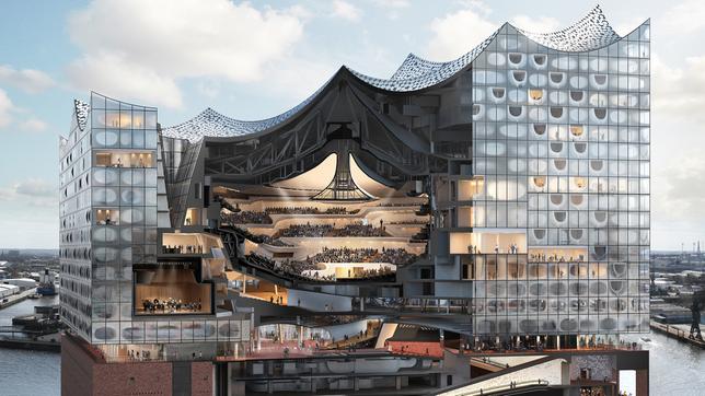 Bildquelle: dpa Die Visualisierung zeigt einen Querschnitt durch die Elbphilharmonie in Hamburg