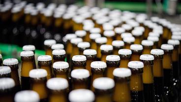 Bierflaschen auf dem Flieband