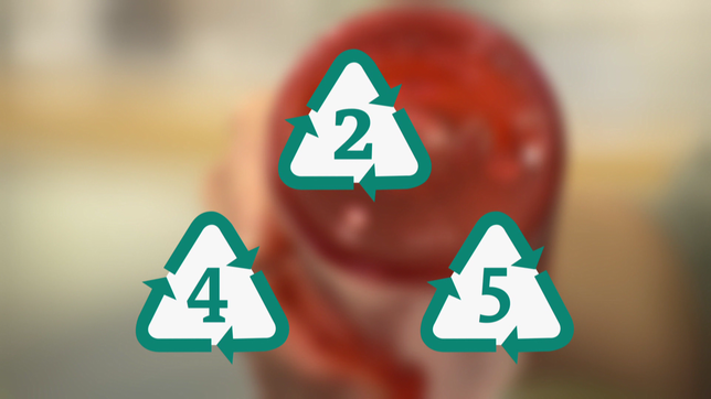 Bild: SWR Symbole auf Plastik, Dreiecke mit 2, 4 und 5, ohne Bisphenol