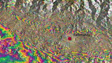 Bild: ESA, DLR Übersicht über Nepal und Region als Interferogramm.