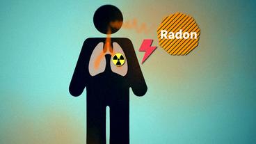 Grafik: Eine Person atmet Radon ein