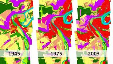 Drei eingefärbte Luftbildaufnahmen zeigen die Ausbreitung der Gemeinde Besigheim