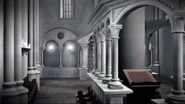 Innenraum einer mittelalterlichen Synagoge, Rekonstruktion