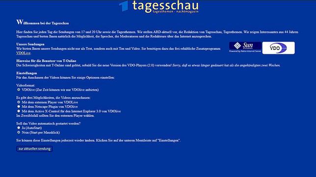 Screenshot von tagesschau.de aus dem Jahr 1996