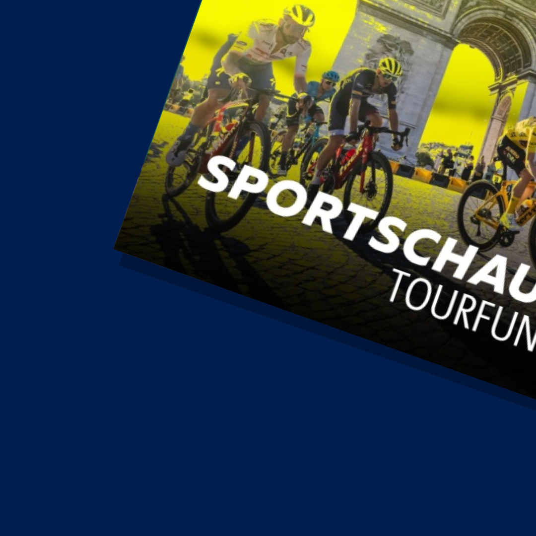 Das Podcastcover des Sportschau-Podcasts "Tour-Funk" und das Cover der Podcast-Doku "Jan Ullrich - Held auf Zeit" auf blauem Hintergrund