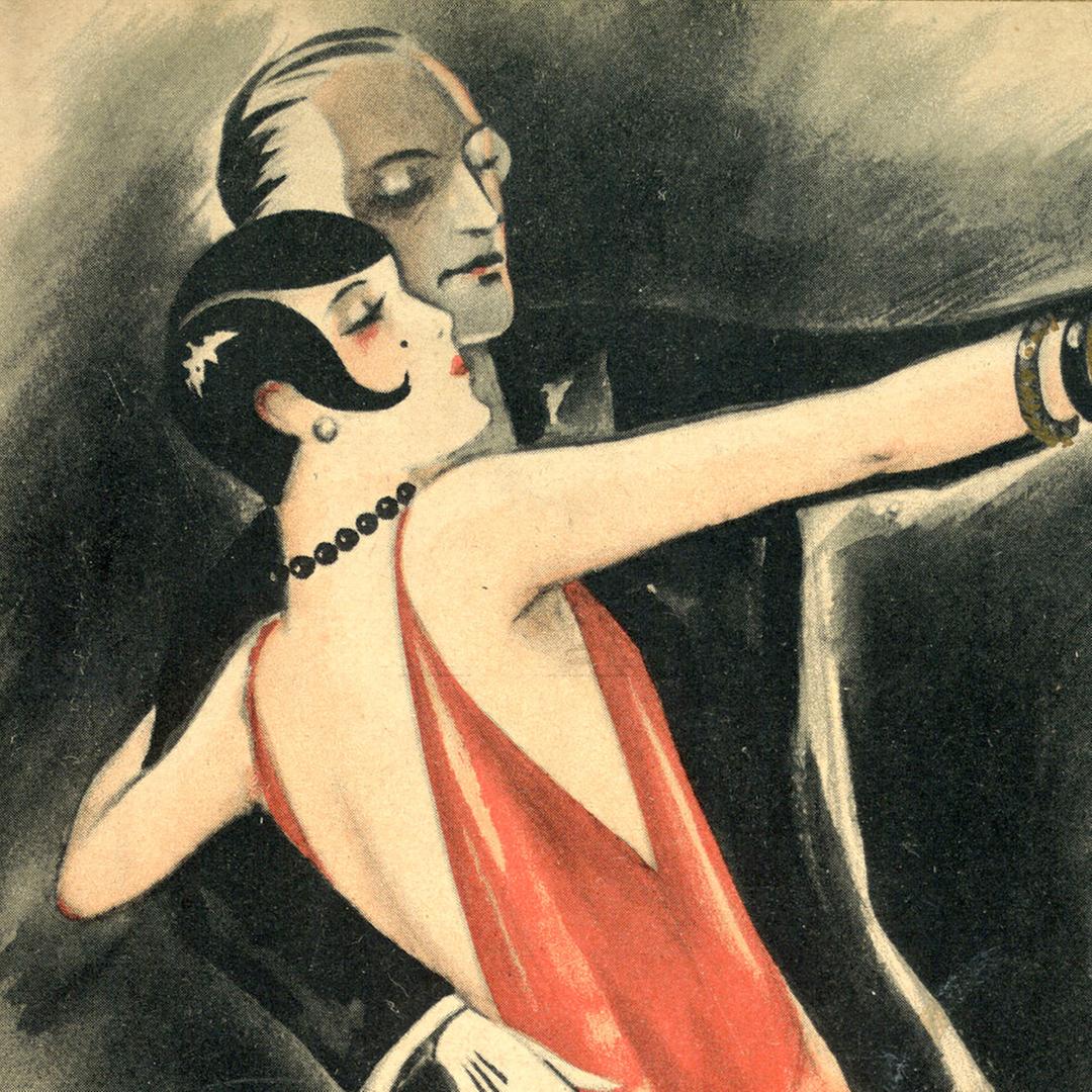 Zu Tee und Tanz / 1927 Musik / Tanz / Gesellschaftstanz: - Tanzpaar. - Umschlagtitel zu: Zu Tee und Tanz! Band 9, 20 moderne Taenze, Hrsg. von C. Morena, Berlin (Drei Masken-Verlag) 1927. 