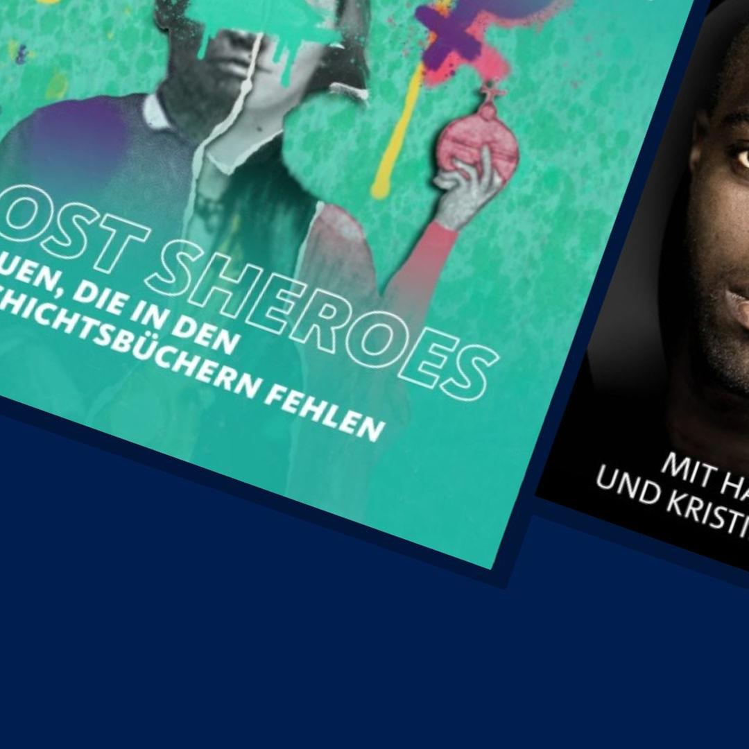 Das Cover des Podcasts "Lost Sheroes" auf blauem Grund