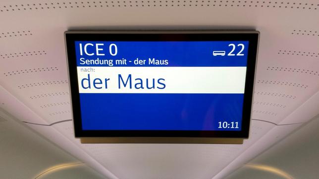 Bild: WDR/Flash Film An Bord des neuen ICE: "Die Sendung mit der Maus" auf einem Bildschirm.