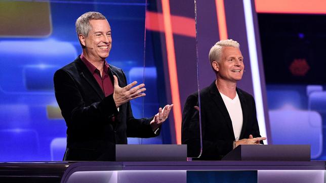 Bild: ARD/Uwe Ernst Die Kandidaten des Teams „Show“: Thomas Hermanns, Comedian und Guido Cantz, Moderator.