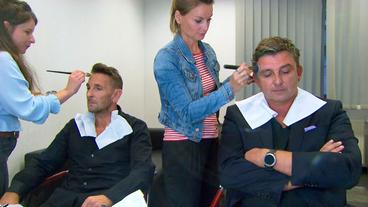 Bild: SWR/Kimmig Entertainment Hans Sigl und Mark Keller in der Maske vor Ihrem gemeinsamen Auftritt bei der Late-Night-Show „Willkommen Österreich“.