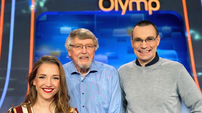 Bild: ARD/ITV Studios Quizduell-Olymp: Marie-Louise Finck, Prof. Eckhard Freise und Thorsten Zirkel.