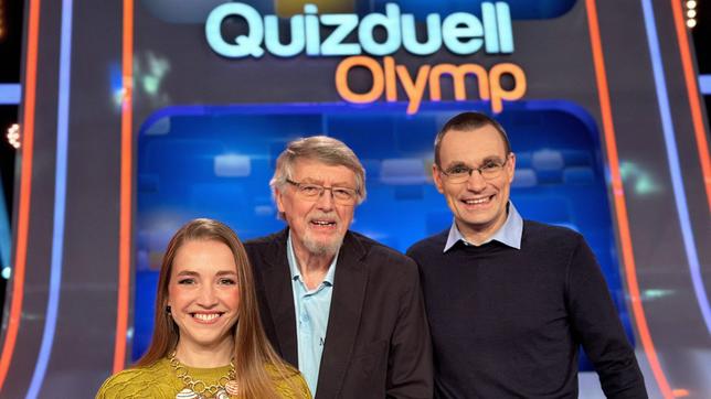 Bild: ARD/ITV Studios Quizduell-Olymp: Marie-Louise Finck, Prof. Eckhard Freise und Thorsten Zirkel.