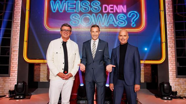 (v.) Schauspieler Hans Sigl, Moderator Kai Pflaume und Schauspieler Christoph Maria Herbst.