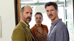 Thomas (Florian David Fitz, re.), Anna (Janina Uhse, Mitte) und Stephan (Christoph Maria Herbst, li.) sind ausnahmsweise mal einer Meinung, was den Familienwahnsinn angeht.