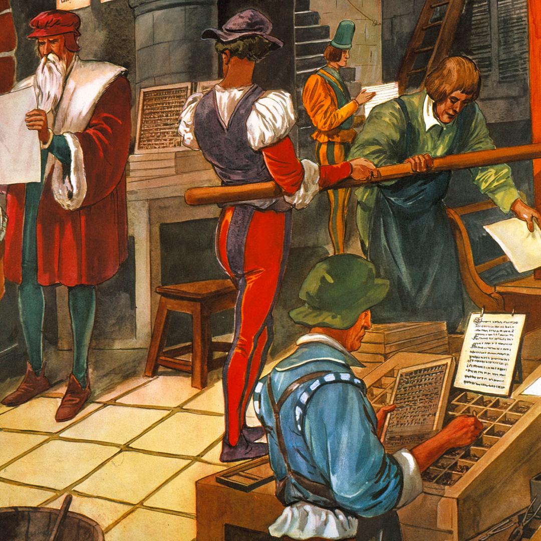 Gemäldes, das eine Buchdruckstube zeigt.・Bild: picture-alliance / akg-images Gemäldes, das eine Buchdruckstube zeigt.