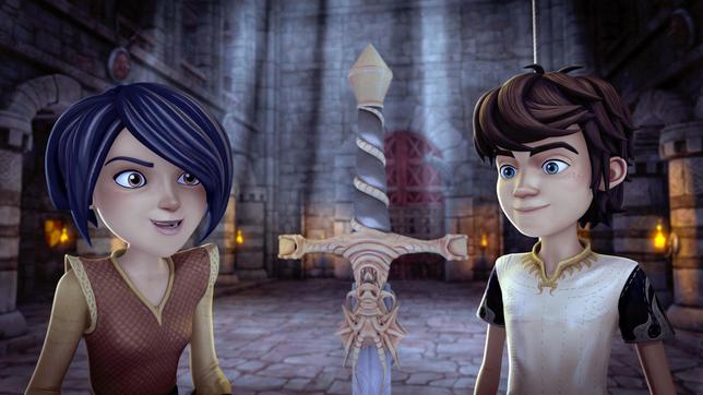Bild: SWR/Blue Spirit Productions Arthur und Morgan haben sich in den Thronsaal geschlichen, um an das Zauberschwert Excalibur zu kommen.