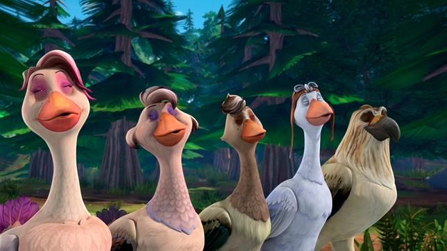 Bild: BR/2016 Studio 100 Animation/Studio 100 NV Die Gänse versuchen Hundegebell zu imitieren, um die Jäger abzuschrecken.