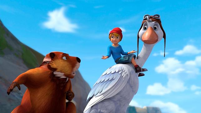 Bild: BR/2016 Studio 100 Animation/Studio 100 NV Nils verspricht Nestor, ihn mit Hilfe der Gänse zur Biberinsel zu bringen.