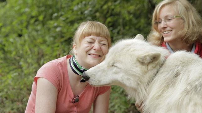 Paula und die wilden Tiere Wie böse ist der Wolf? Paula und Marleen Hentrup mit einem Wolf.