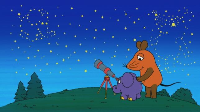 Bild: WDR/Steinmetz Trickfilm Teil der Sendung - Maus Spot 474, Maus und Elefant beobachten den Himmel.