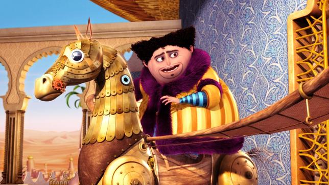 Bild: rbb/Hahn Film AG/Chocolate Liberation Front Pty Ltd/Toonz Entertainment Pte Ltd Während Karim und Sindbad versuchen, den Baum des Lebens zu erreichen, findet Shazaman im Palast ein mechanisches Pferd. Dunyazad gelangt mit Hilfe dieses Pferdes ebenfalls zur Wak-Wak Insel. Durch sie begreift die Hexe , wer Karim und Sherazade wirklich sind, und hilft ihnen, Dunyazades Plan zu vereiteln. Aber sie offenbart ihnen auch, dass ihr Baum des Lebens nur ein Trugbild ist. - Shazaman hat ein neues Spielzeug in der Kammer der Magie gefunden.