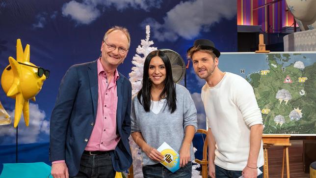 Bild: SWR/Sabine Stumpp ARD-Wettermann Sven Plöger mit den Moderatoren Jessica Lange und Johannes Zenglein.