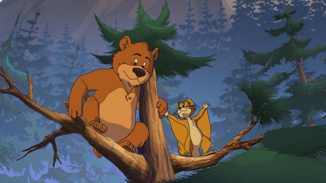 Bild: WDR/Ellipsanime Productions/Belvision Bär Honigtau will vom Flughörnchen fliegen lernen.