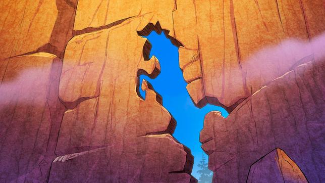 Bild: WDR/Ellipsanime Productions/Belvision Das blaue Pferd ist eine Öffnung im Felsen, durch die der Himmel scheint