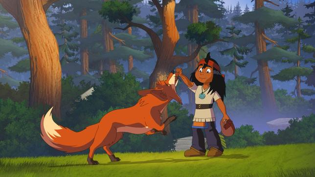 Bild: WDR/Ellipsanime Productions/Belvision Indianerjunge Wilder Wind hat einen Fuchs namens Weißschwanz gezähmt.