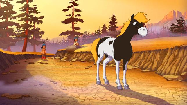 Bild: WDR/Ellipsanime Productions/Belvision Yakari und sein Pony Kleiner Donner im ausgetrockneten Flussbett.