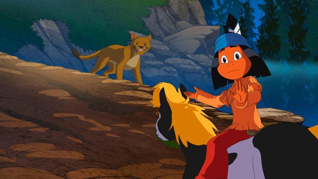 Bild: WDR/Ellipsanime Productions/Belvision Yakari will nicht, dass der Puma getötet wird.