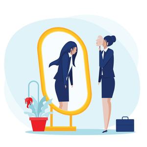 Illustration einer Frau vor dem Spiegel