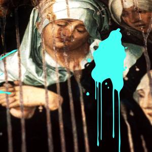 Grafik zum Podcast "Der Kunstzerstörer" zeigt die "Beweinung Christi" von Albrecht Dürer mit Farbflecken