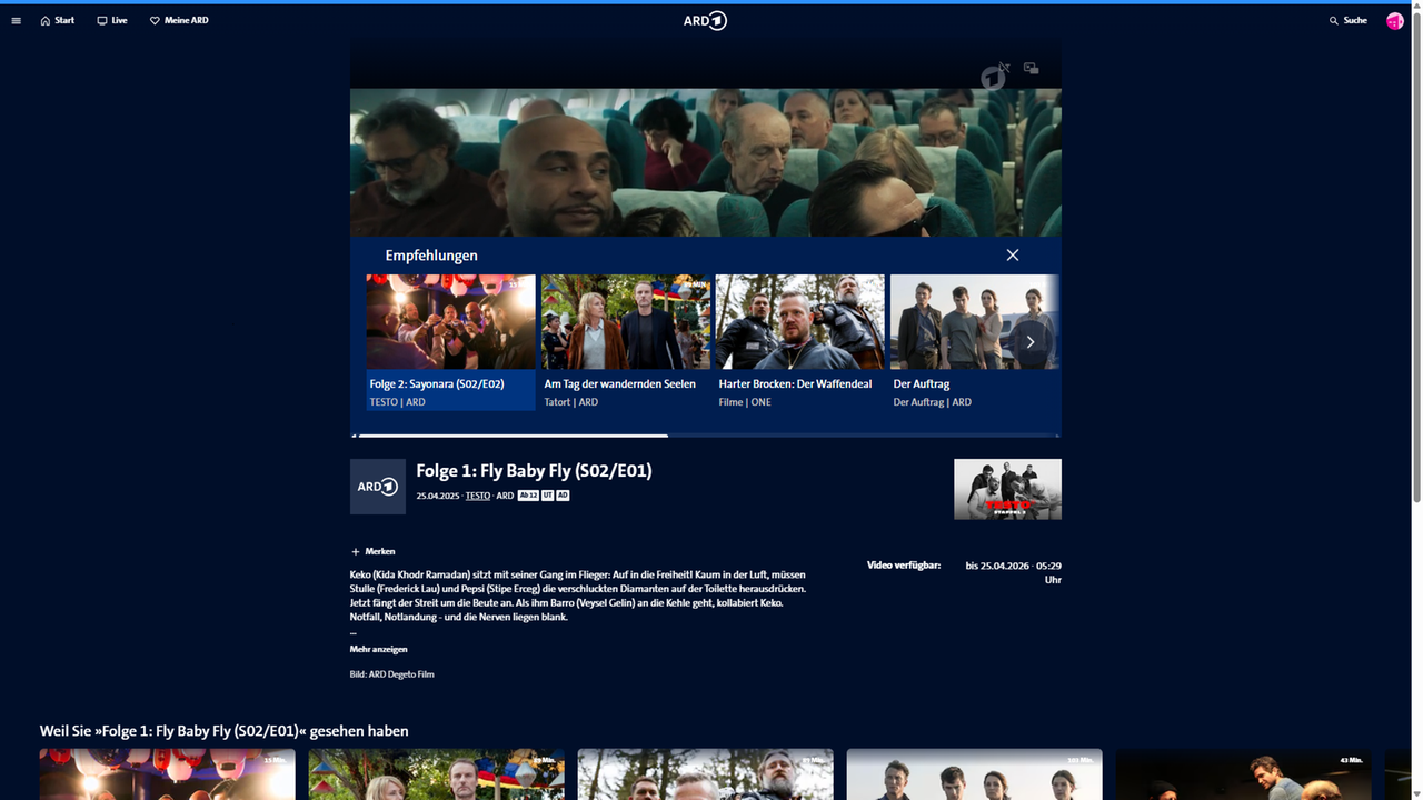 Algorithmen in der ARD, Bild 2: "Empfehlungen an/aus" in mobilen und TV-Apps im Player
