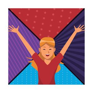 Illustration einer lachenden Frau, die Hände in die Luft hebt