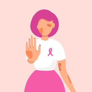 Grafik einer Frau, die jemanden mit der Hand auf Abstand hält
