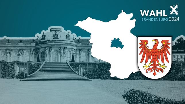 Bild: phoenix Wappen von Brandenburg vor Schloß Sancoussi auf petrolfarbenen Hintergrund
