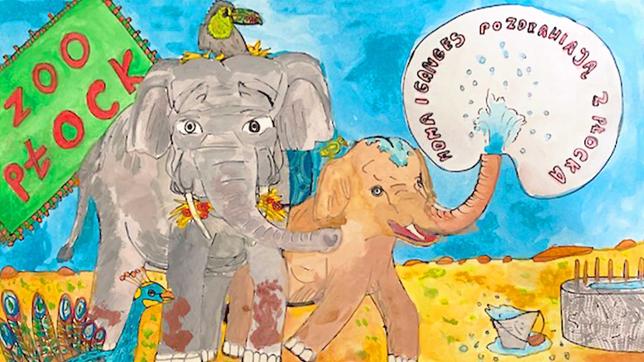 Polnische Kinder haben den Elefanten Moma in seinem neuen Zuhause gemalt.