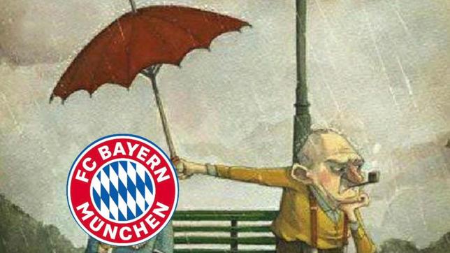 Karrikatur FC Bayern München steht im Regen
