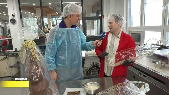 Chocolatier Max Ruth, Confisserie Ruth, geht dem Hasen an die Öhrchen.