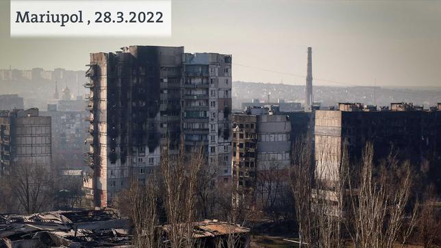 Momentaufnahme der zerstörten urkainischen Stadt Mariupol