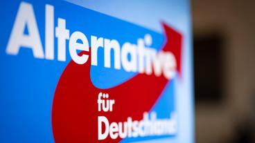 Aufsteller mit dem Logo der «Alternative für Deutschland»
