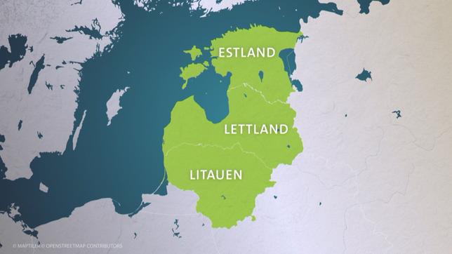 Landkarte mit den drei Staaten  Estland, Lettland und Litauen.