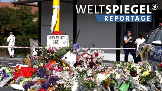 Bild: AFP Blumenmeer am Anschlagsort in Christchurch