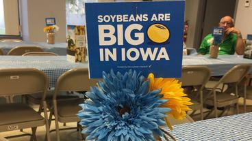 Bild: NDR Schild mit der englischen Aufschrift: Sojabohnen sind groß in Iowa