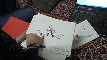 Bild: Foto: BR Eine Karikatur Assads, der rote Linien überschreitet